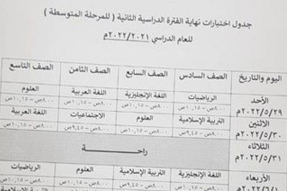 المناطق التعليمية أصدرت جداول اختبارات الفترة الثانية للمرحلة المتوسطة